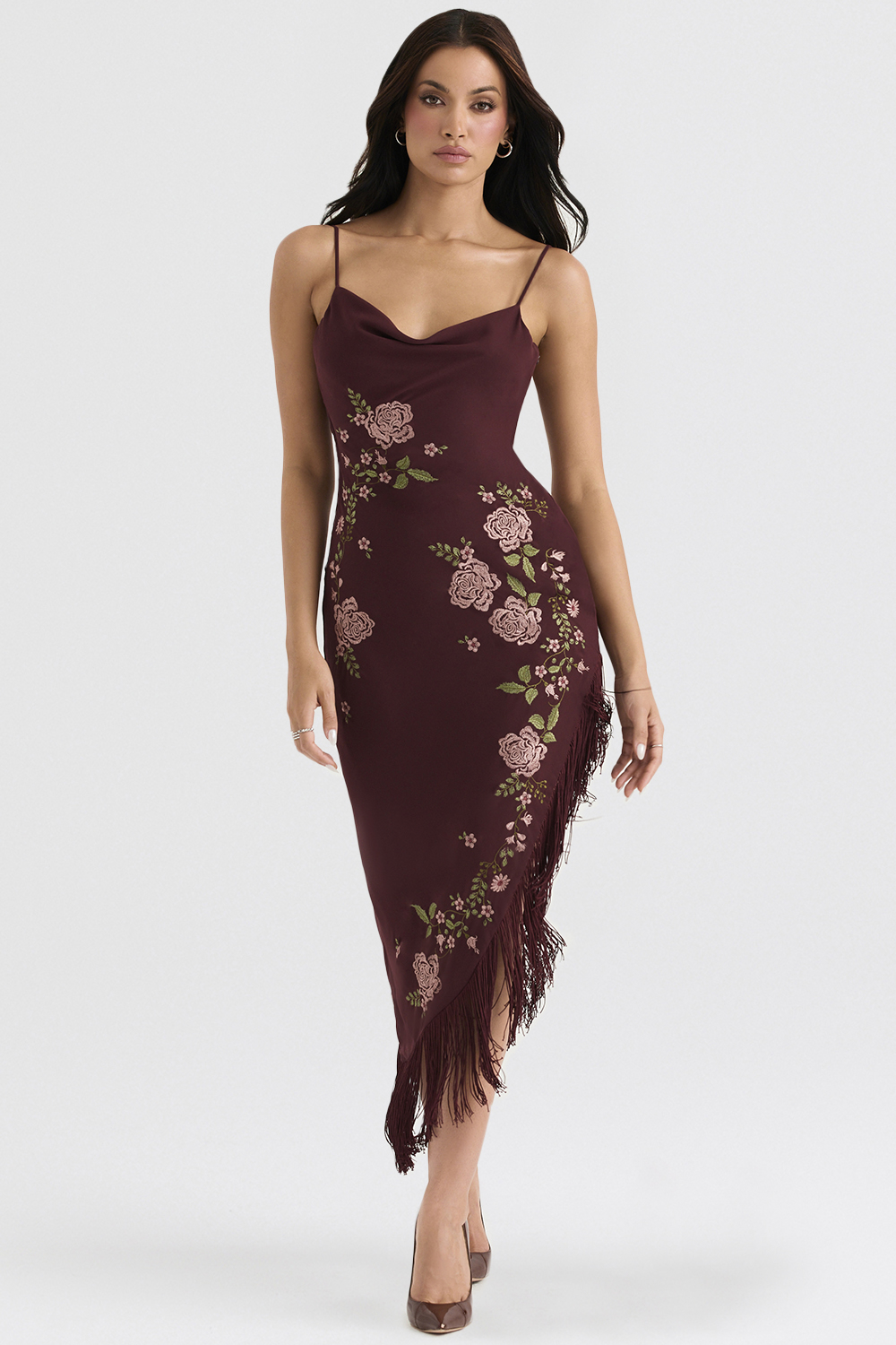 Eloisa Wine Embroidered Midi Dress - luluinthesky
