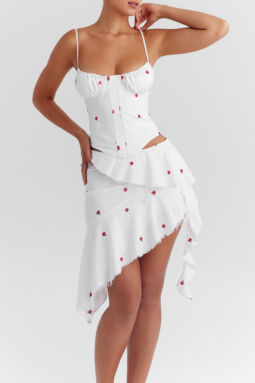 Mistress Rocks Cloud Asymmetric Rose Embroidered Mini Skirt - SALE - luluinthesky