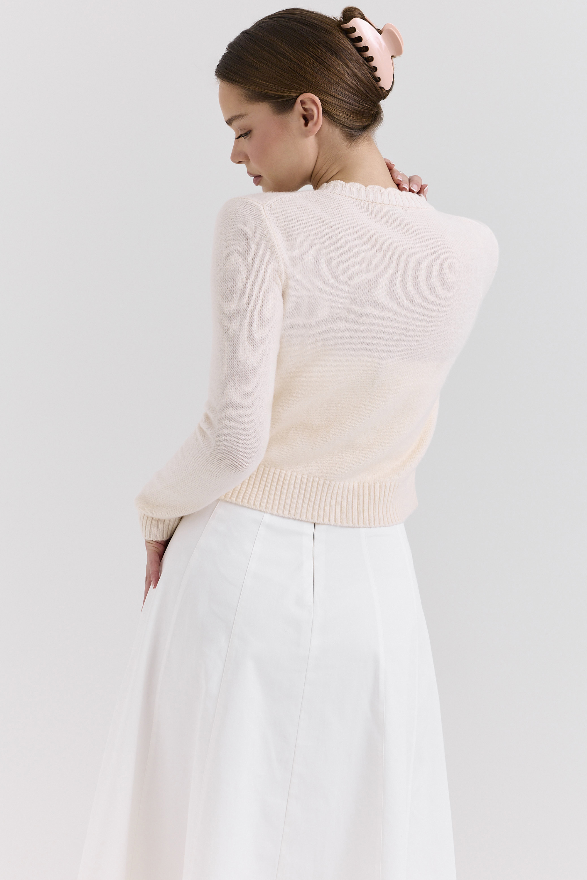 Anjou Cream Lambswool Rose Embroidered Cardigan - luluinthesky