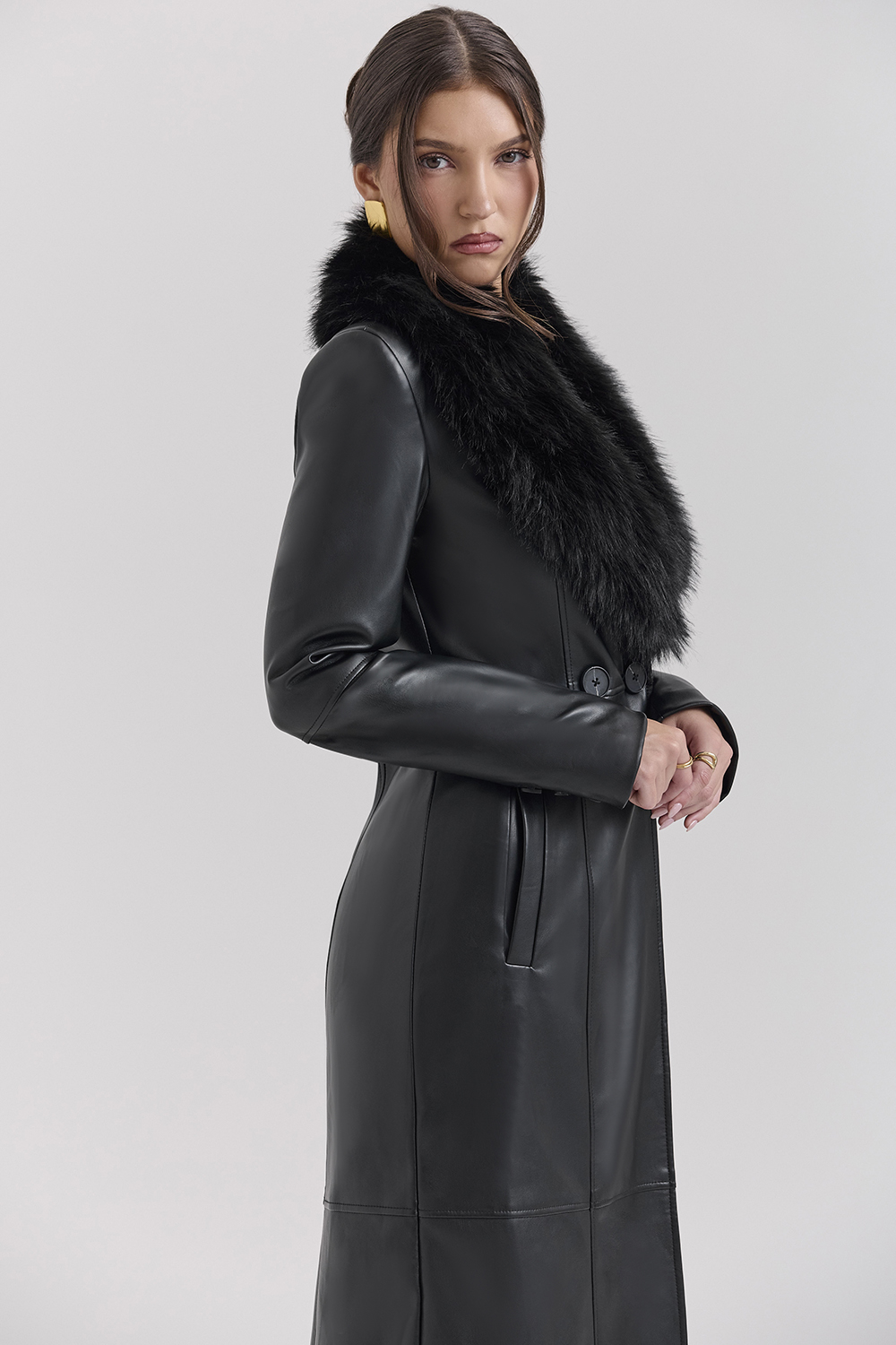 Marcel Black Faux Fur Trimmed Vegan Leather Coat - luluinthesky