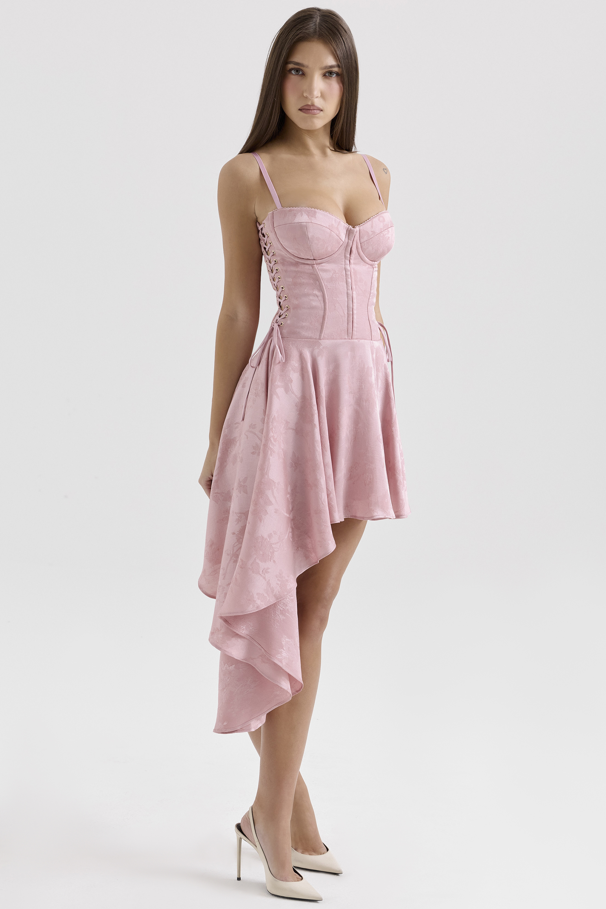 Lola Pink Jacquard Draped Mini Dress - luluinthesky