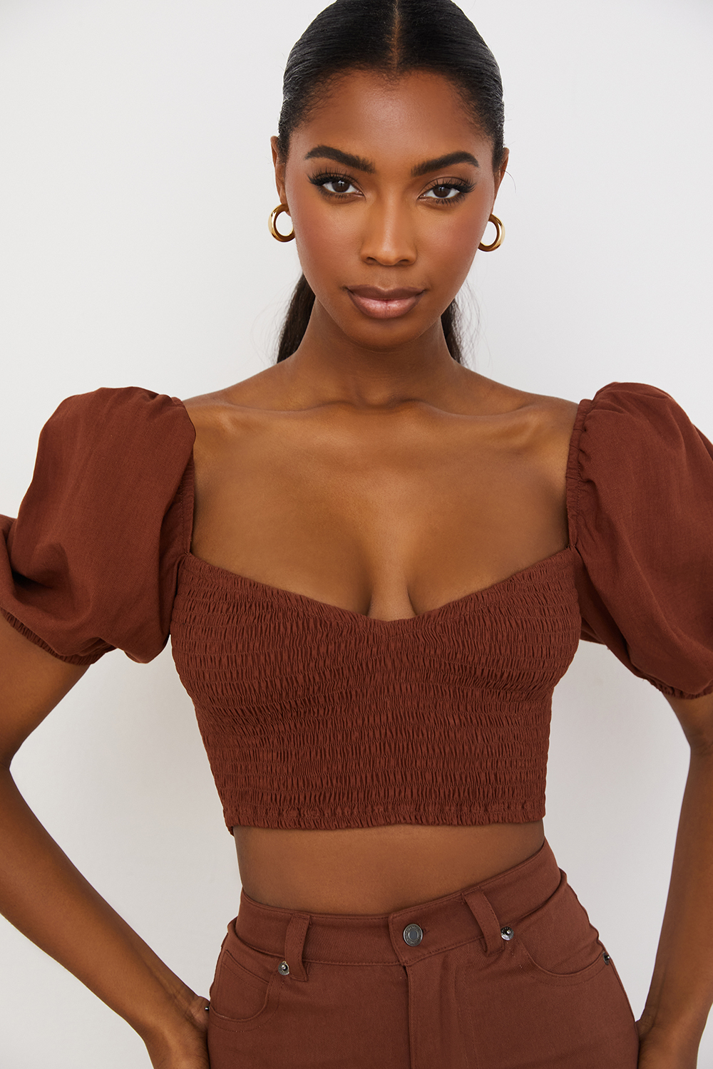 Lavanna Cocoa Puff Sleeve Cropped Top - luluinthesky