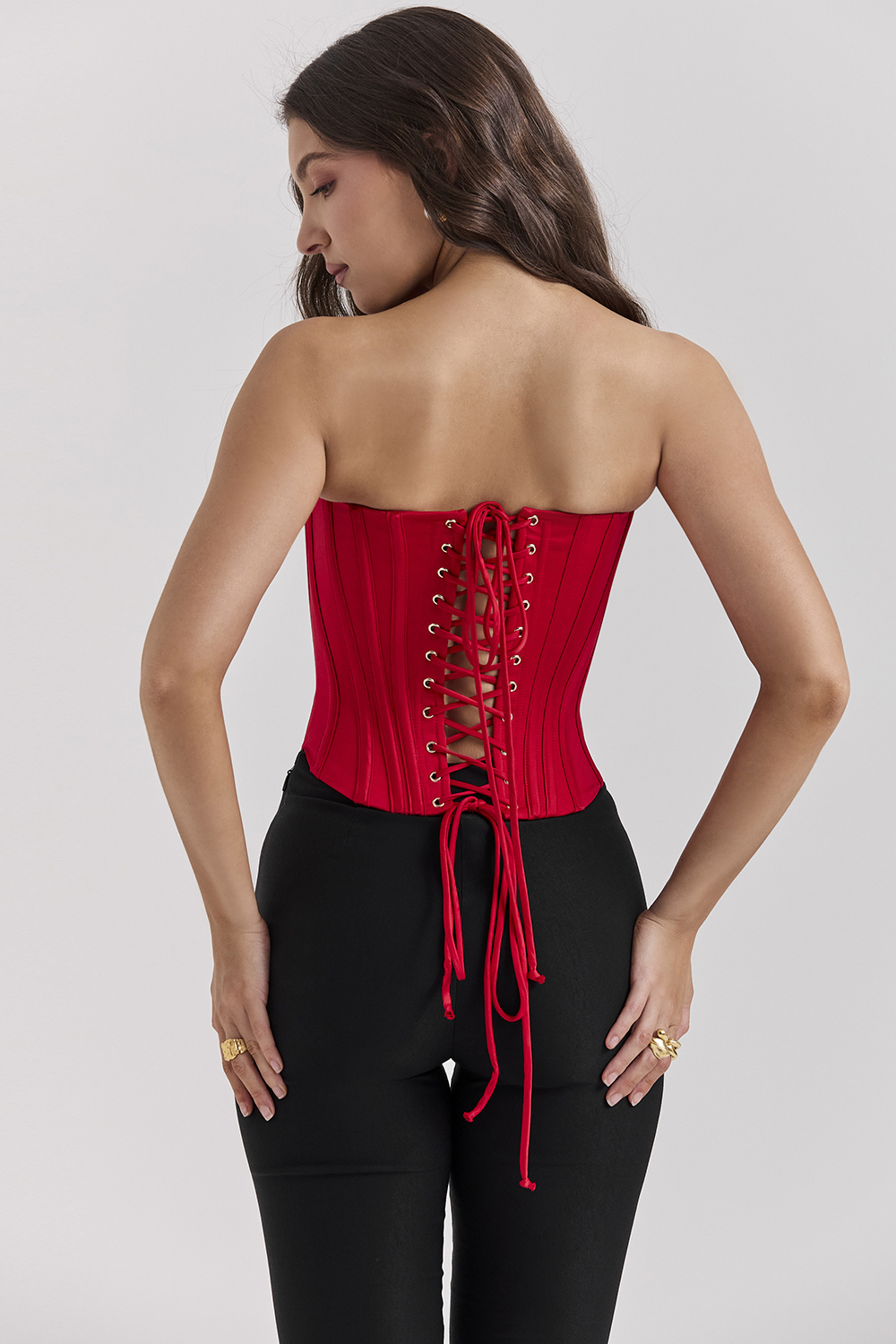 Genevieve Scarlet Satin Lace Back Corset - luluinthesky