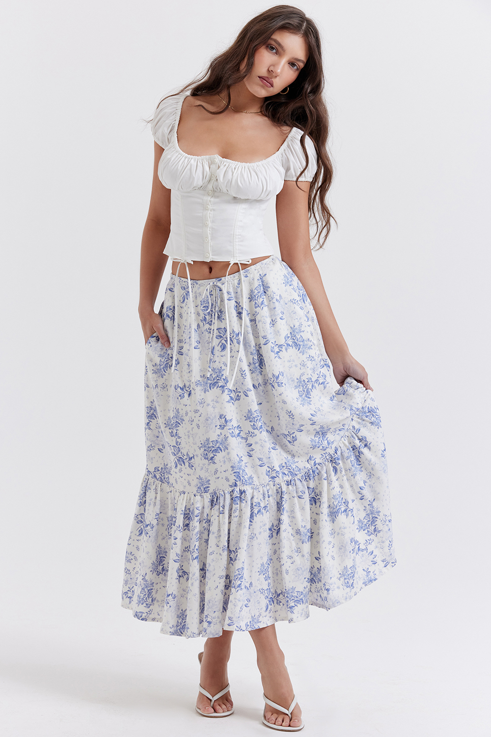 Aitana Blue Print Midi Skirt - luluinthesky