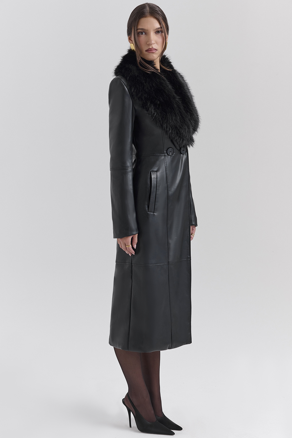 Marcel Black Faux Fur Trimmed Vegan Leather Coat - luluinthesky