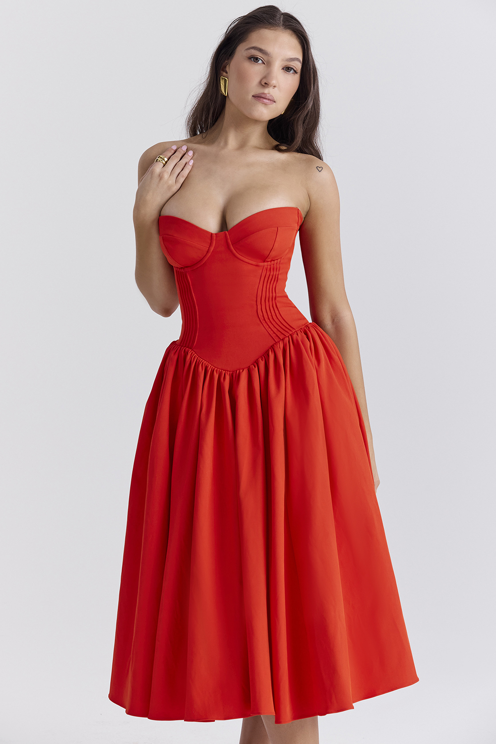 Elizabeth Italian Tomato Strapless Midi Sundress - luluinthesky