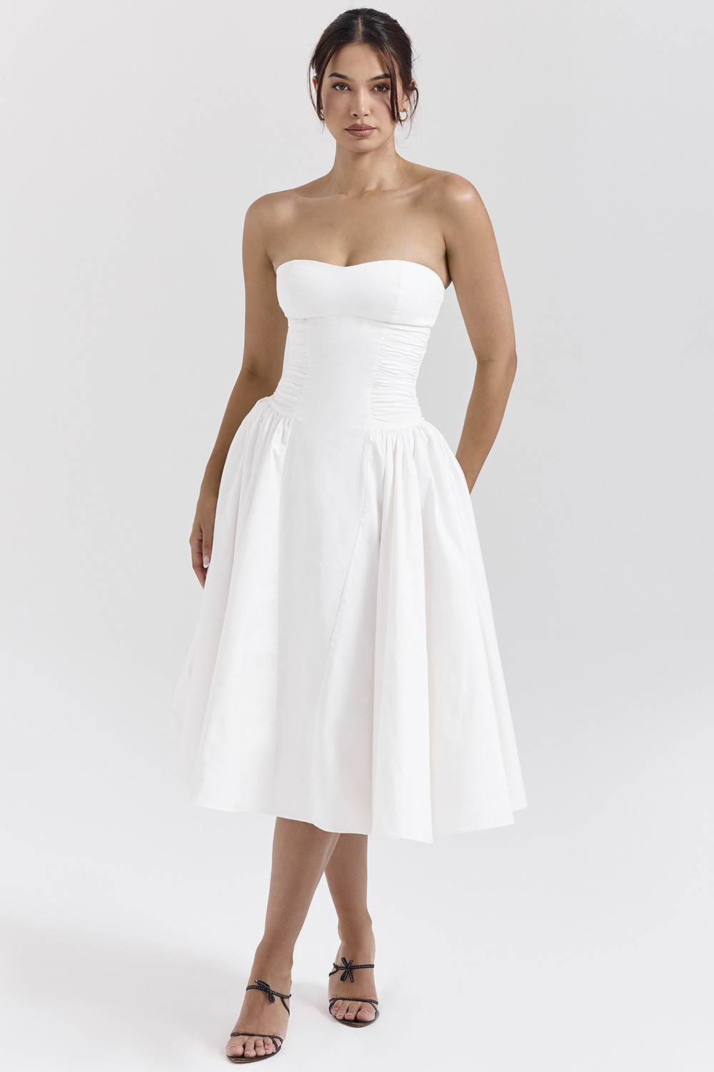 Georgiana White Cotton Strapless Midi Sundress - luluinthesky