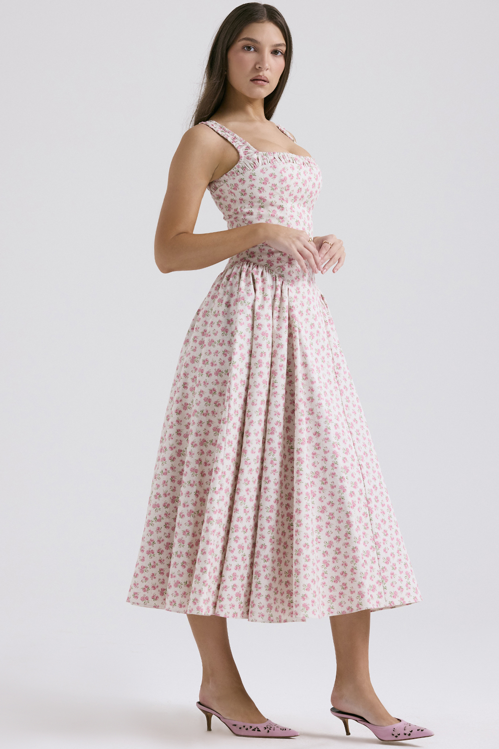 Dorothy White Rosebud Print Cotton Midi Sundress - luluinthesky