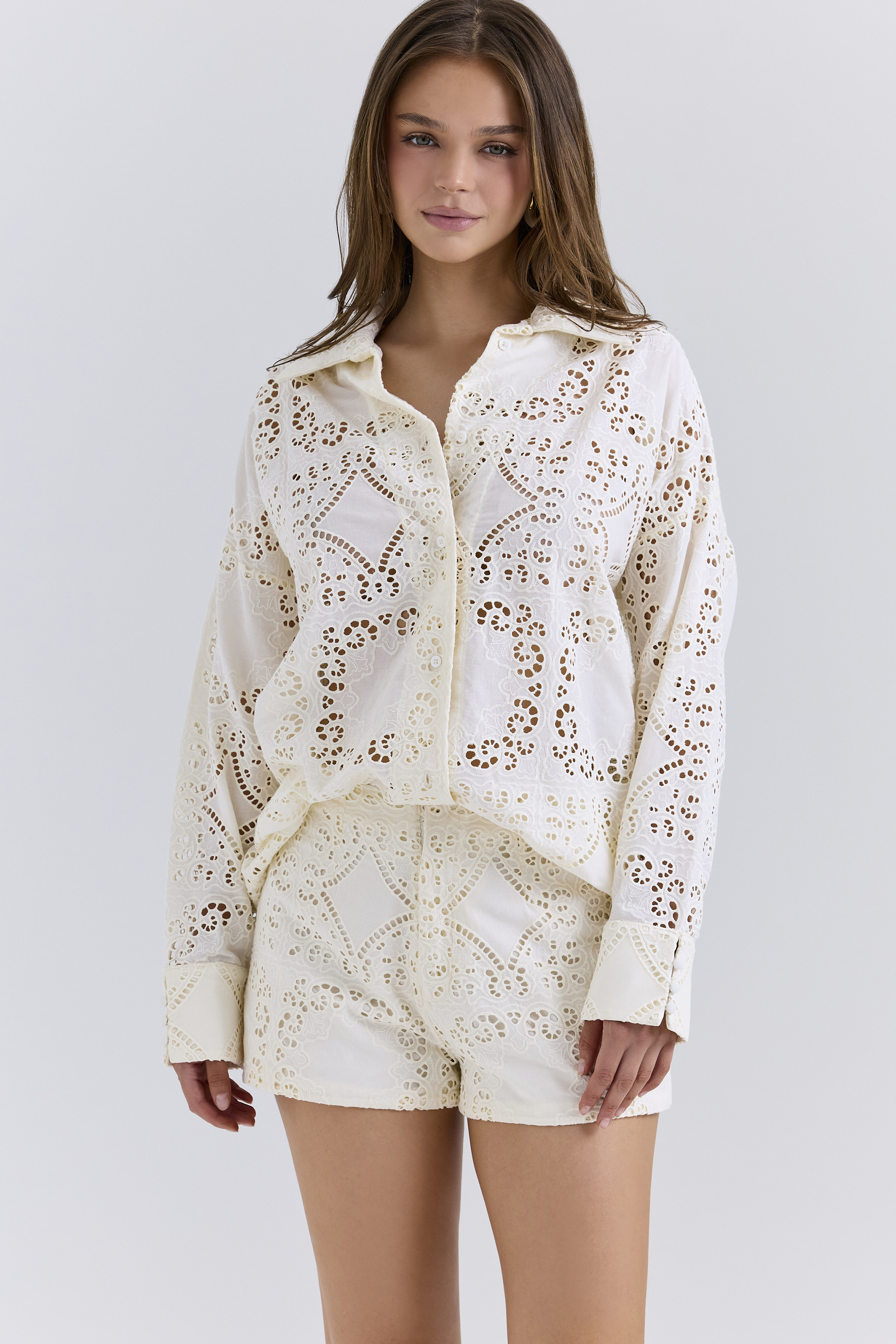 Eman White Cotton Broderie Anglaise Shorts - luluinthesky