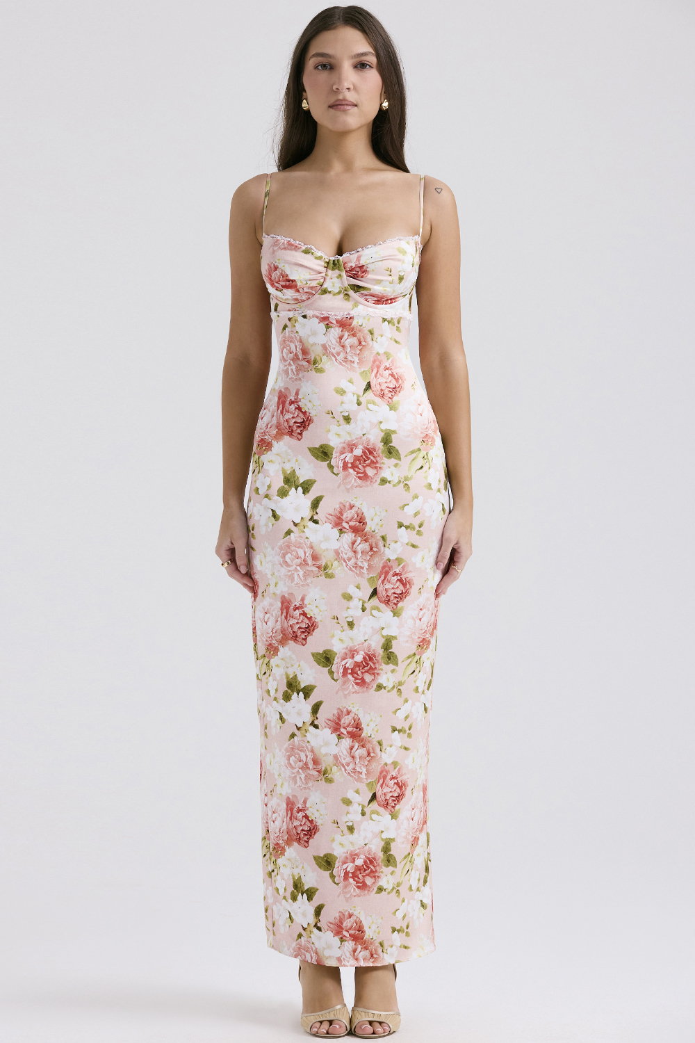 Josefina Pink Peony Print Satin Maxi Dress - luluinthesky
