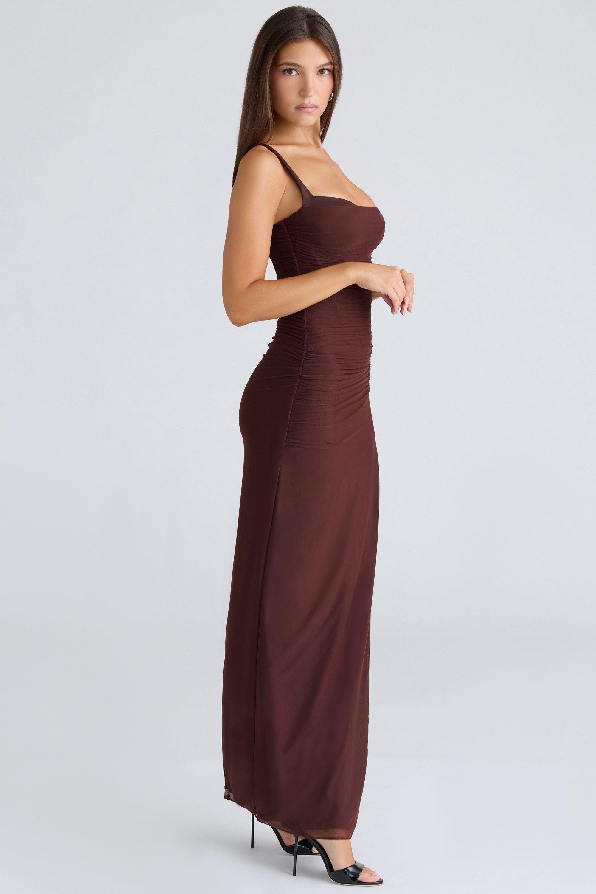 Lini Burgundy Stretch Mesh Maxi Dress - luluinthesky
