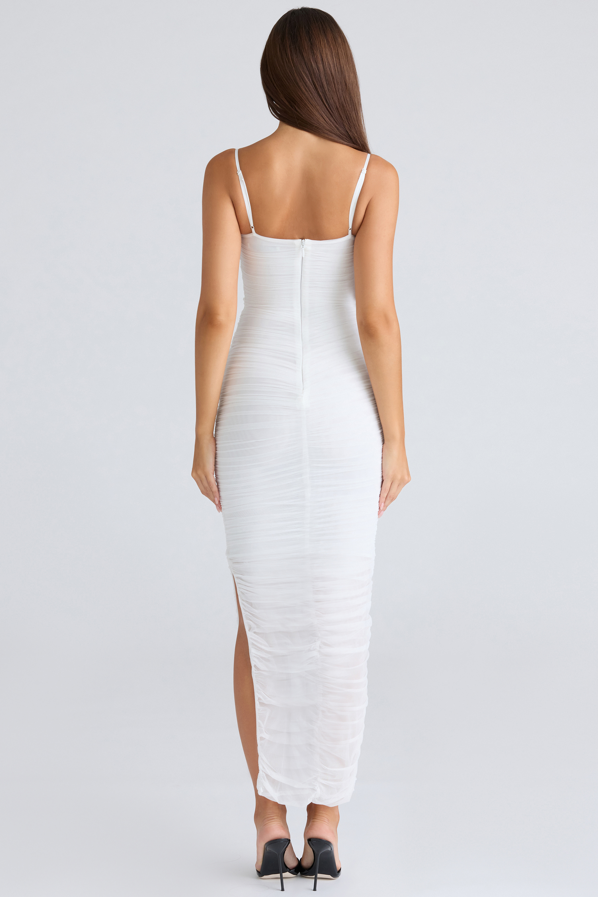 Fornarina White Gathered Stretch Mesh Maxi Dress - luluinthesky