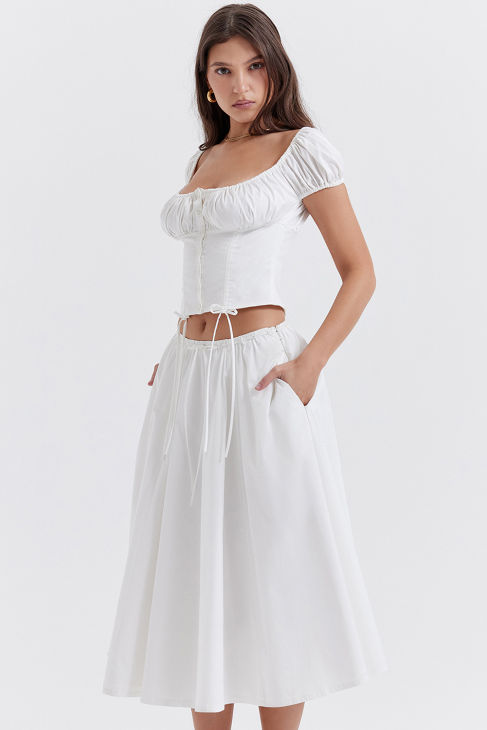 Cora White Gathered Midi Skirt - luluinthesky