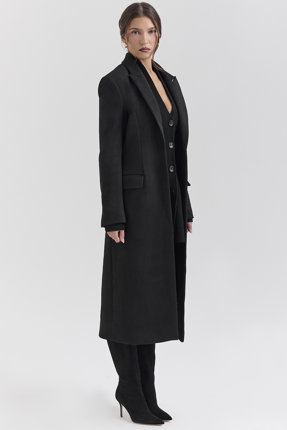 Remi Black Single Breasted Long Coat - luluinthesky