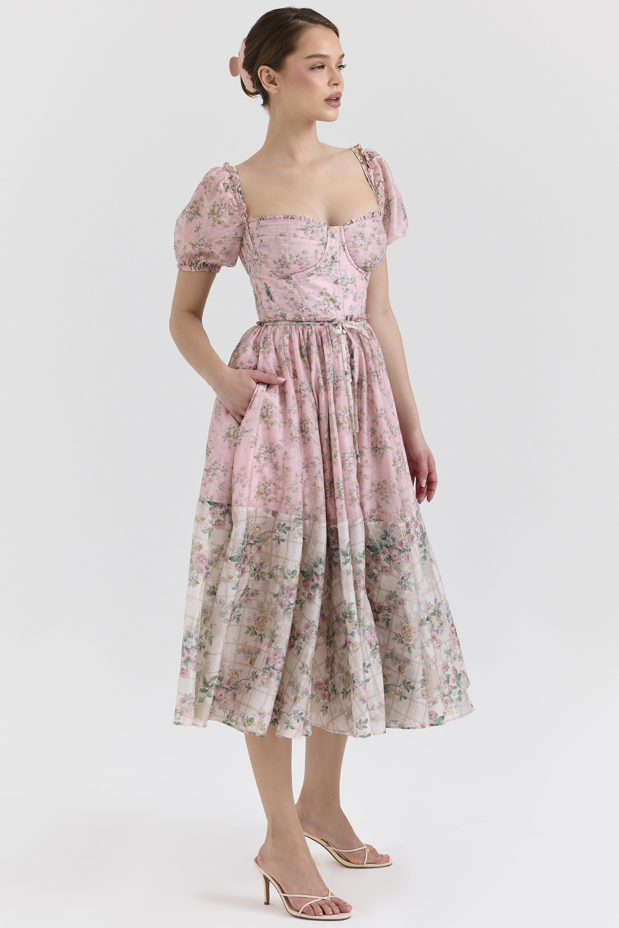 Penelope Pink Floral Chiffon Midi Dress - luluinthesky