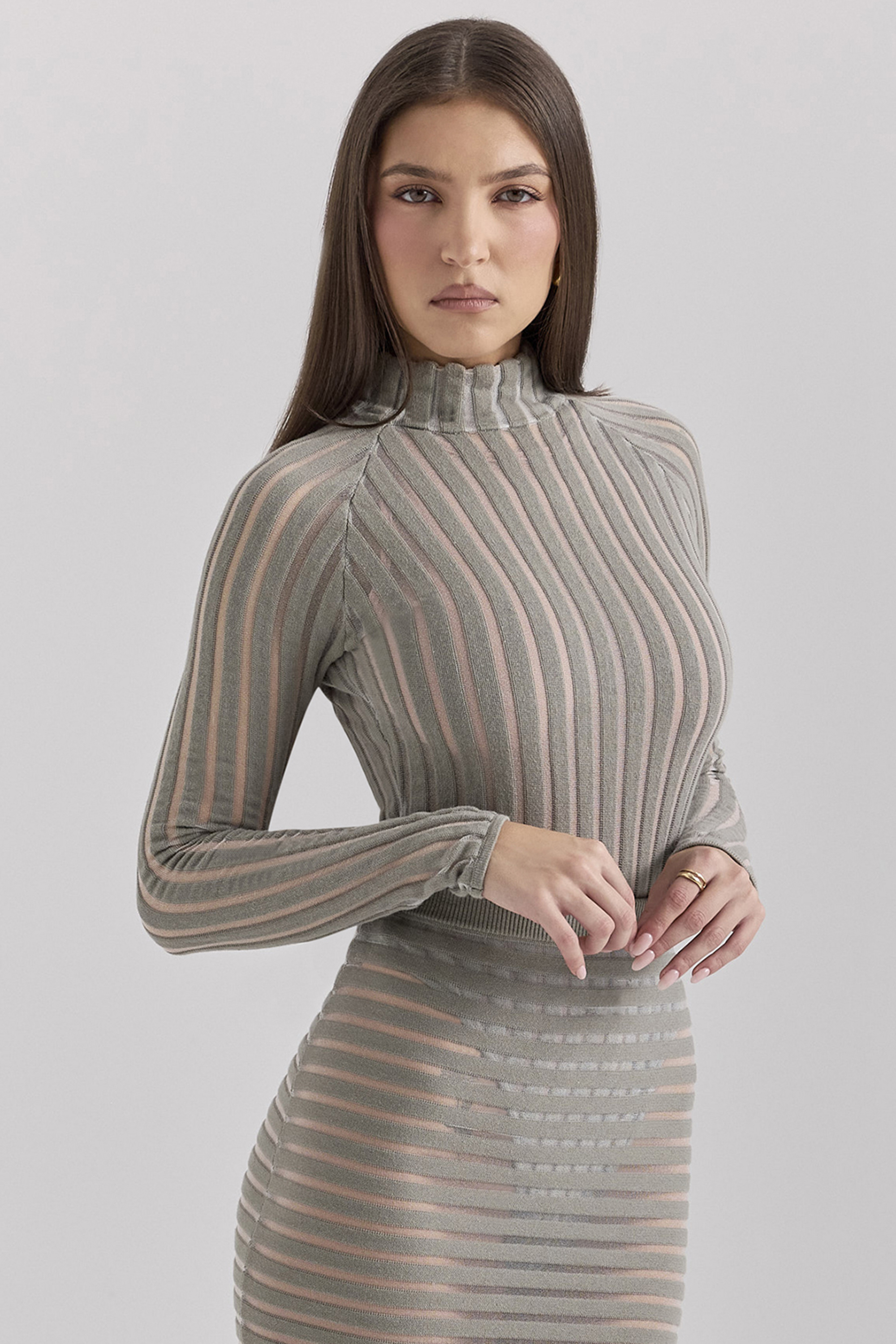 Rowena Grey Velour Sheer Striped Bodysuit - luluinthesky