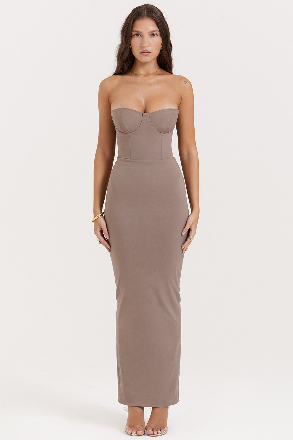 Lucia Taupe Strapless Corset Maxi Dress - luluinthesky