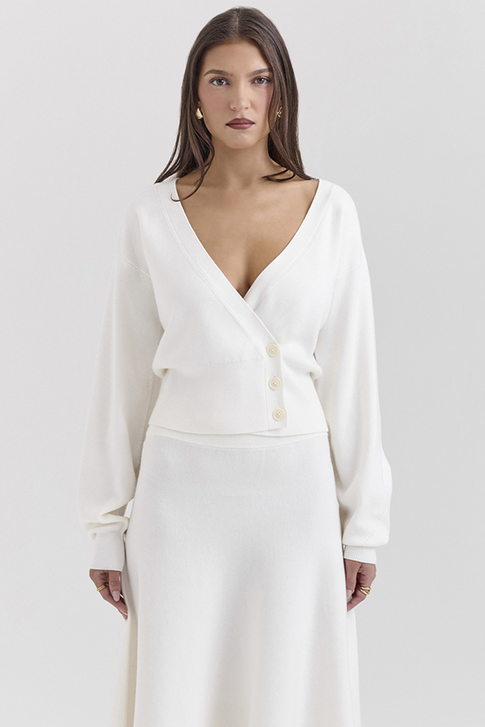 Rowan Ivory Wool Balloon Sleeve Wrap cardigan - luluinthesky