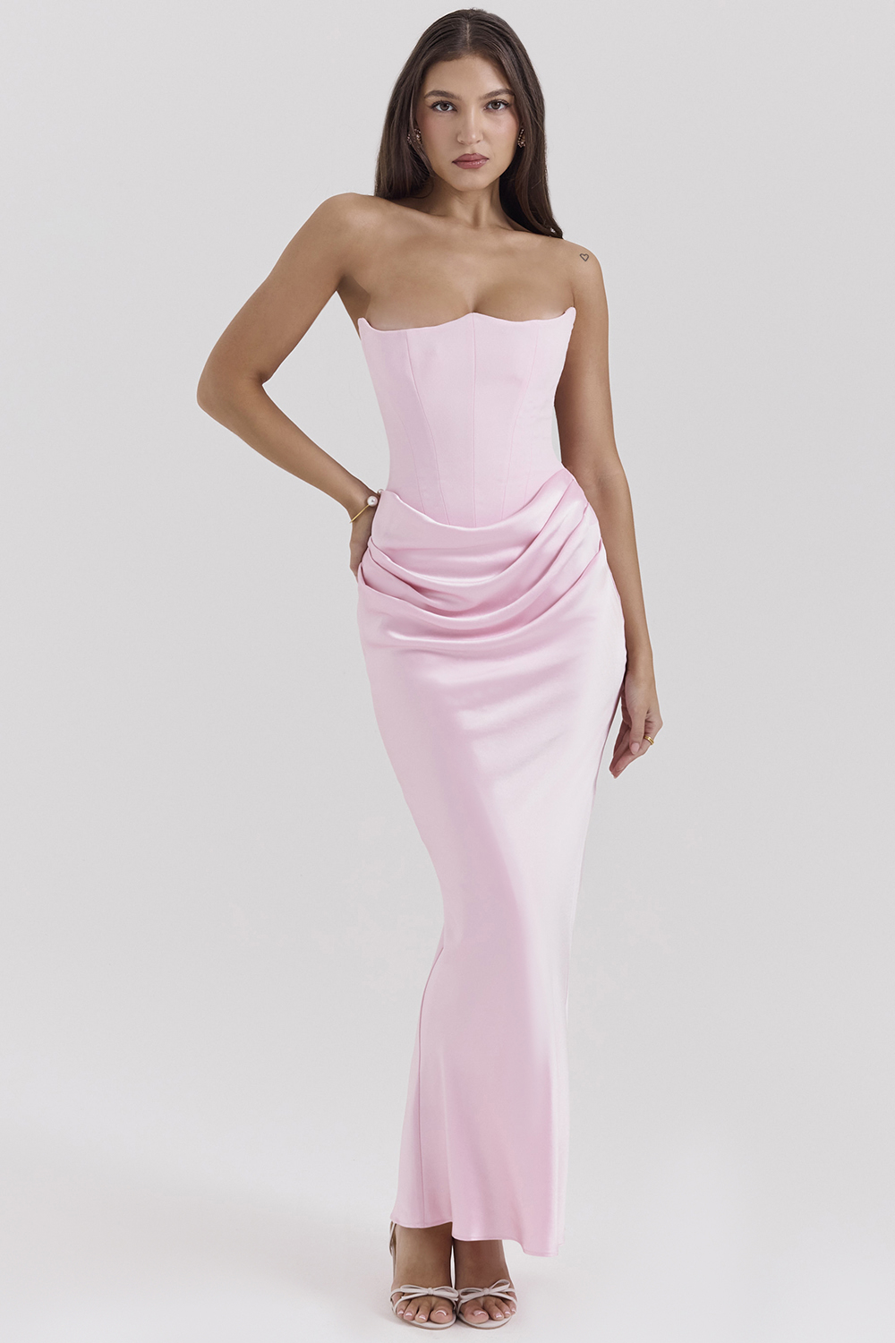 Persephone Rose Shadow Strapless Corset Maxi Dress - luluinthesky