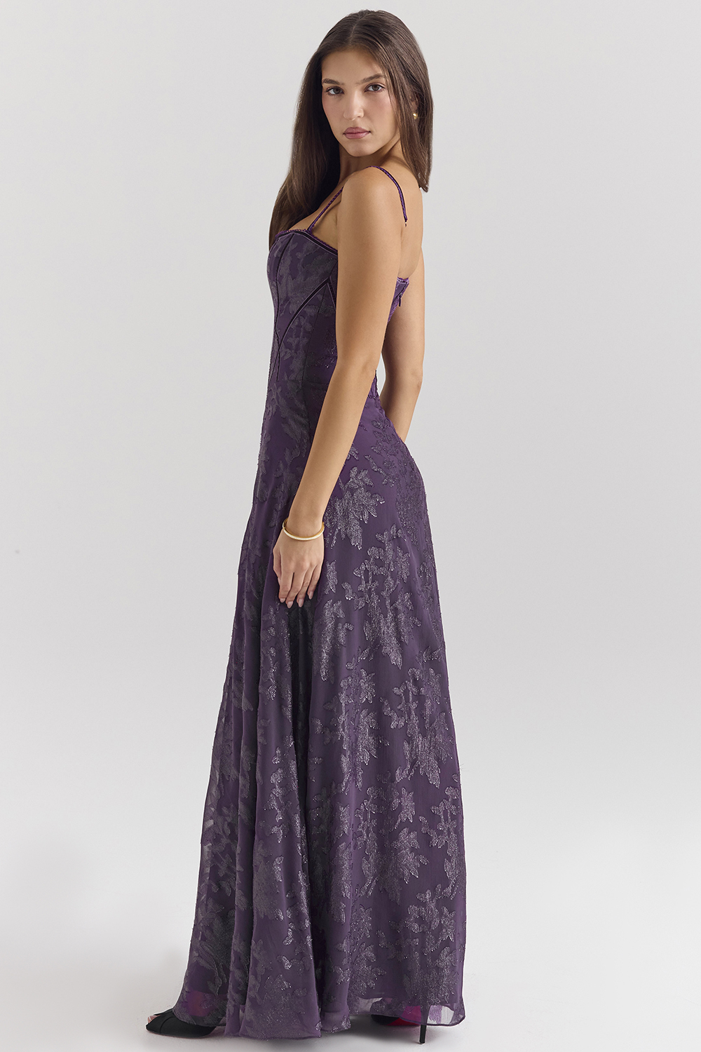 Esme Grape Lurex Chiffon Maxi Dress - luluinthesky