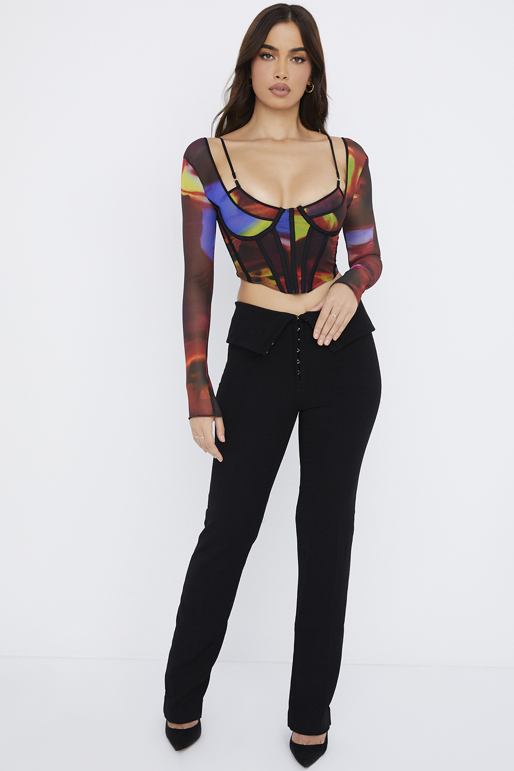 Ava Black Fold Front Trousers - luluinthesky