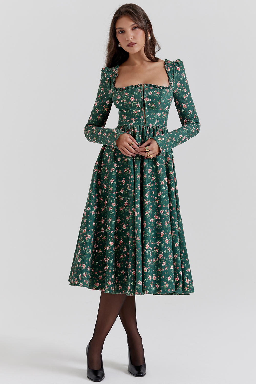 Delia Green Floral Print Midi Dress - luluinthesky