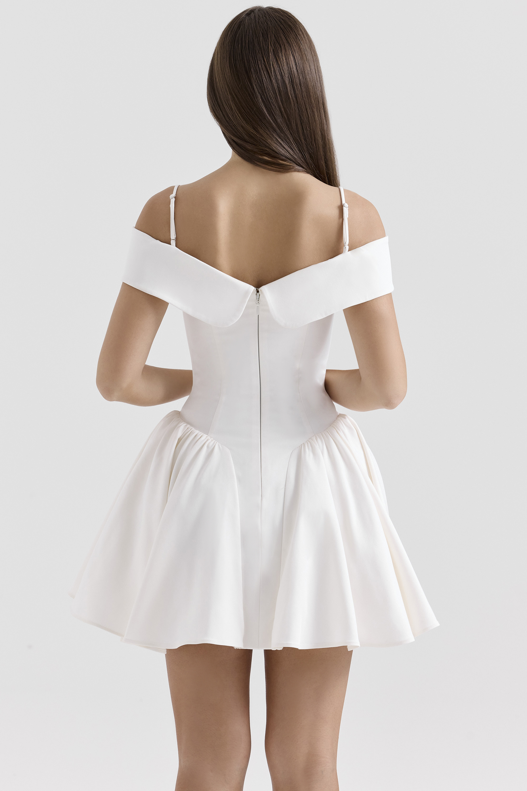 Elida White Twill Off Shoulder Mini Dress - luluinthesky