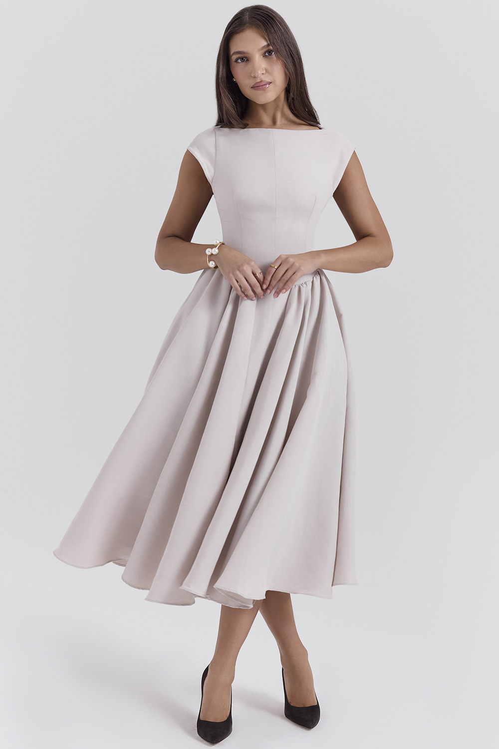 Debutante French Dove Moire Satin Backless Midi Dress - luluinthesky