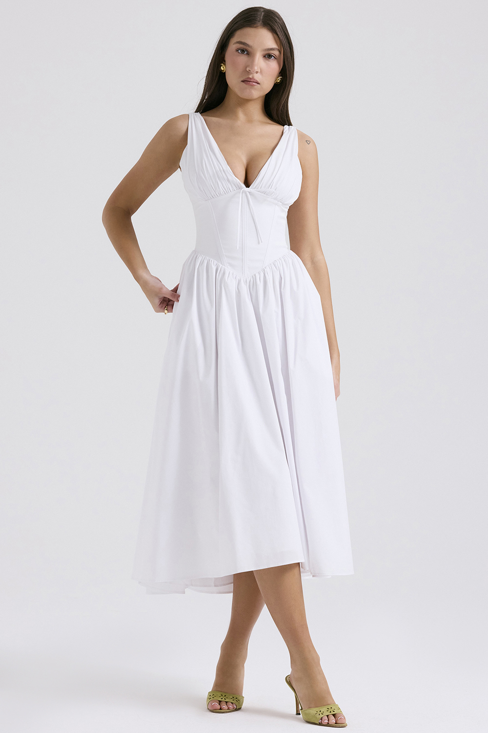 Emmelina White Cotton Corset Sundress - luluinthesky