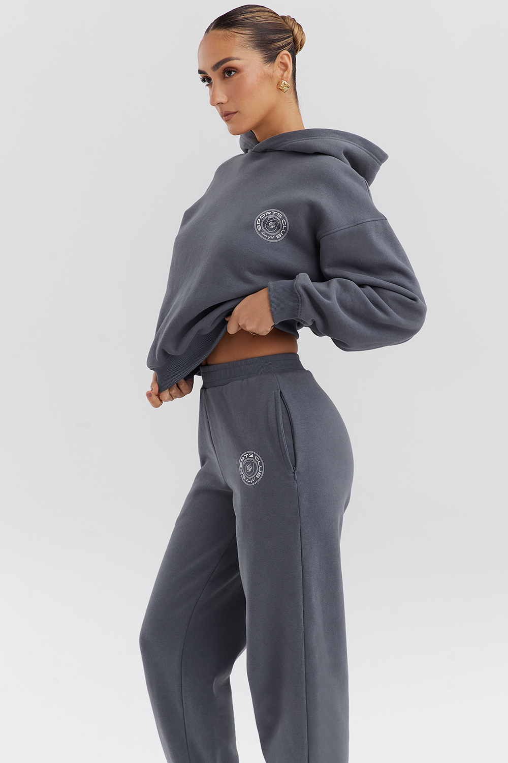 Muse Slate Cotton Fleece-Back Hoodie - luluinthesky