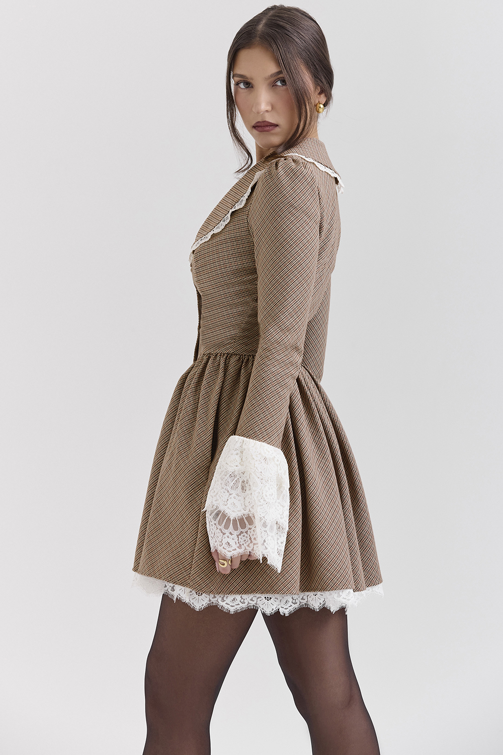 Sable Brown Puppytooth Check Mini Dress - SALE - luluinthesky
