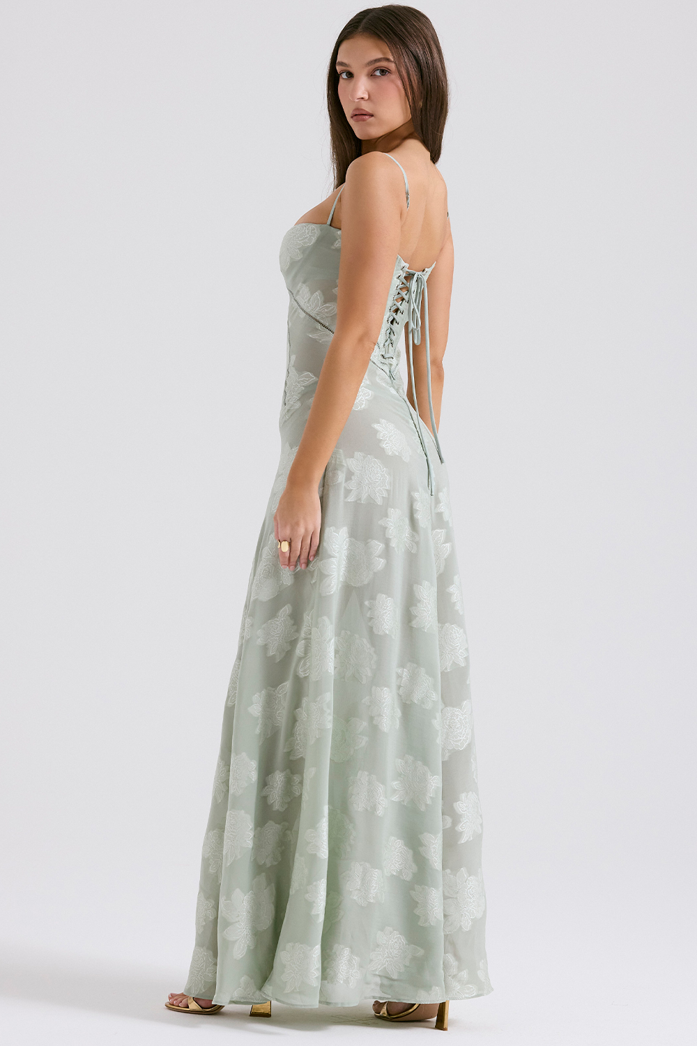 Seren Pistachio Floral Lace Back Maxi Dress - luluinthesky
