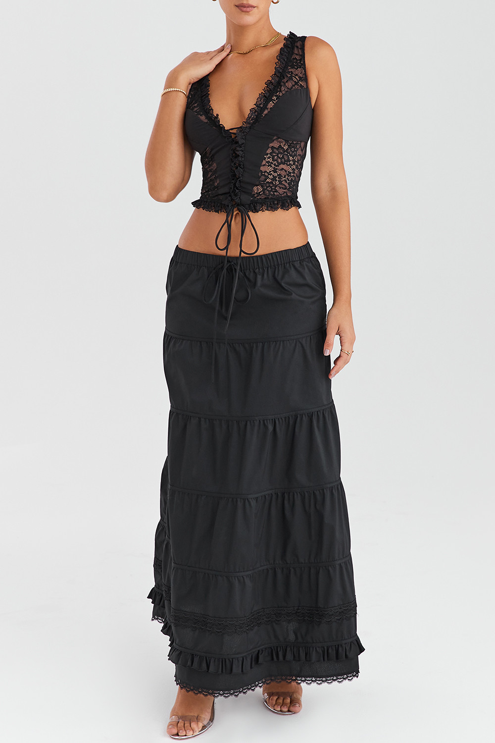Mistress Rocks Black Panelled Maxi Skirt - SALE - luluinthesky
