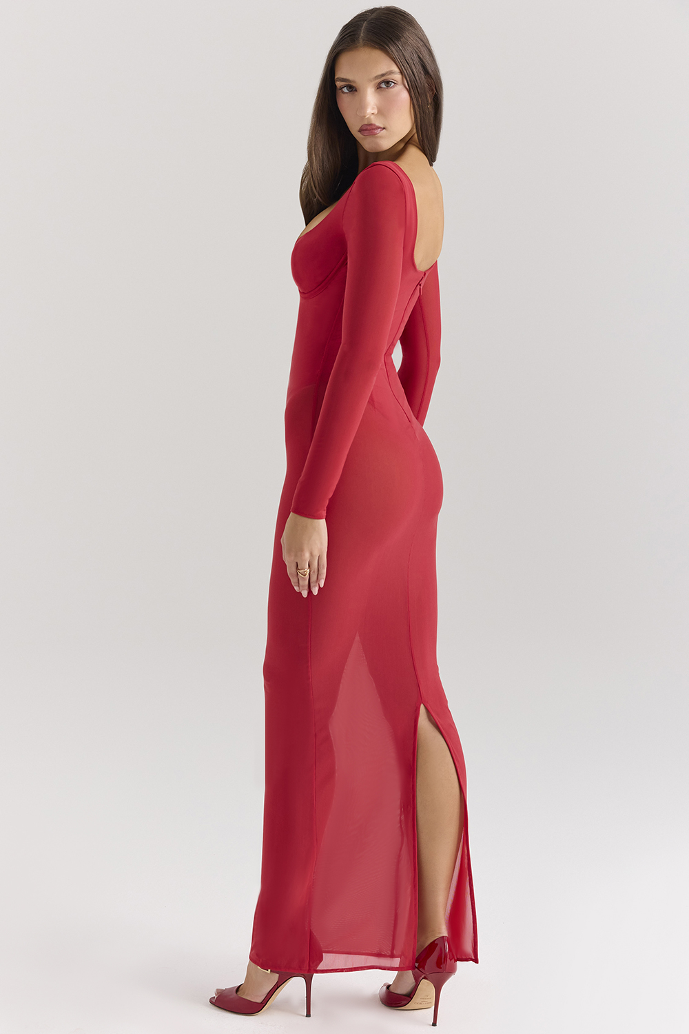 Everly Holly Red Mesh Maxi Dress with Bodysuit - luluinthesky