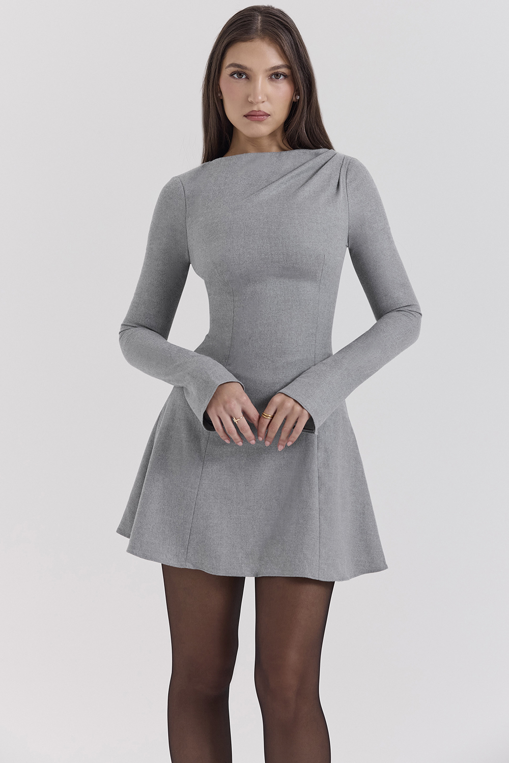 Angelique Grey A-Line Long Sleeve Mini  Dress - SALE - luluinthesky