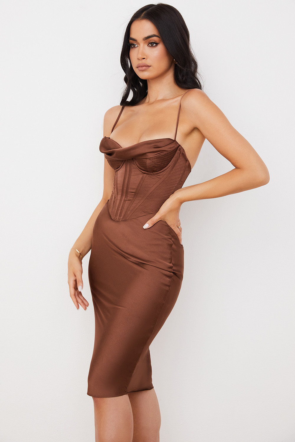 Myrna Chocolate Satin Corset Slip Dress - luluinthesky