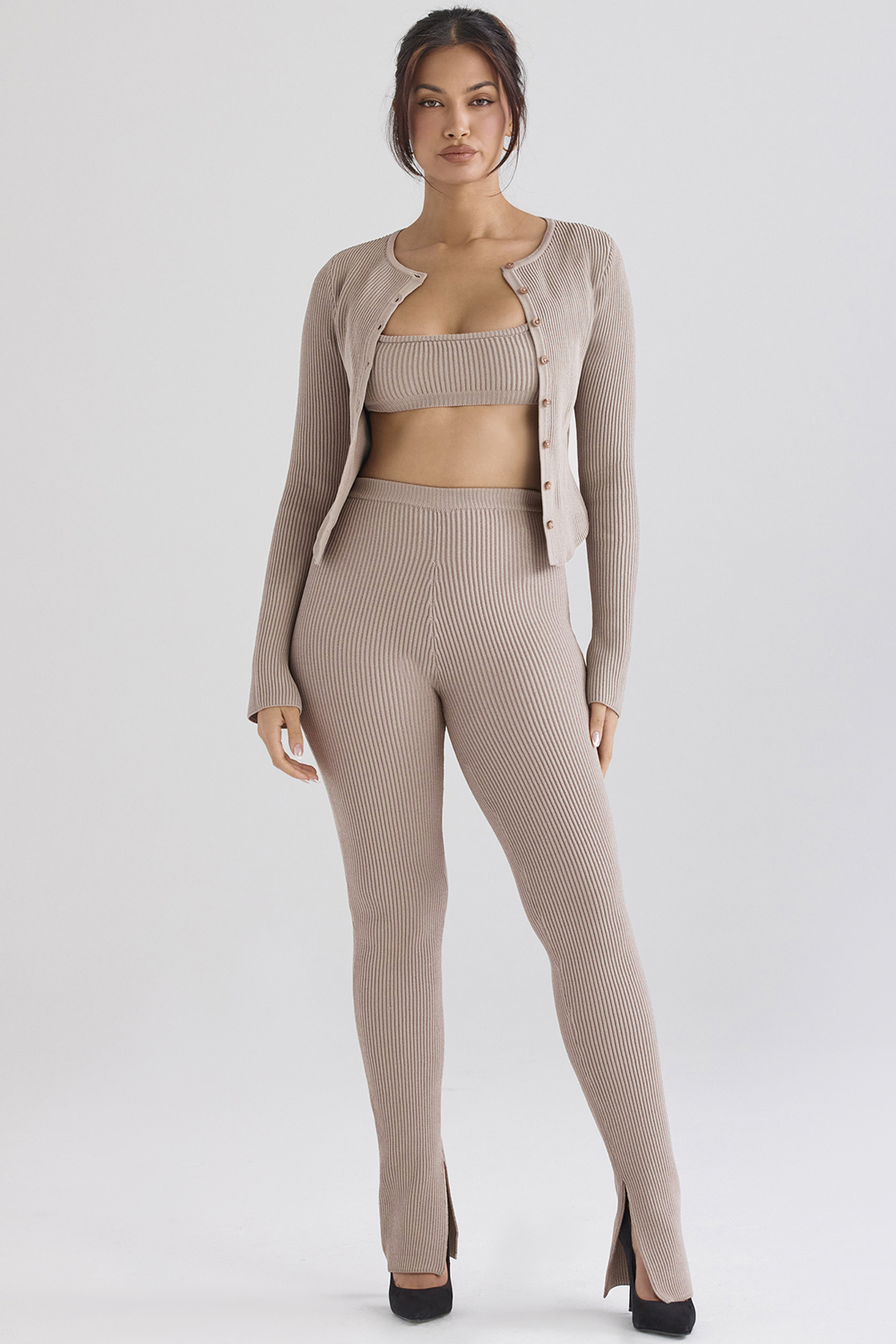 Sylvia Taupe Ribbed Knit Cardigan - SALE - luluinthesky