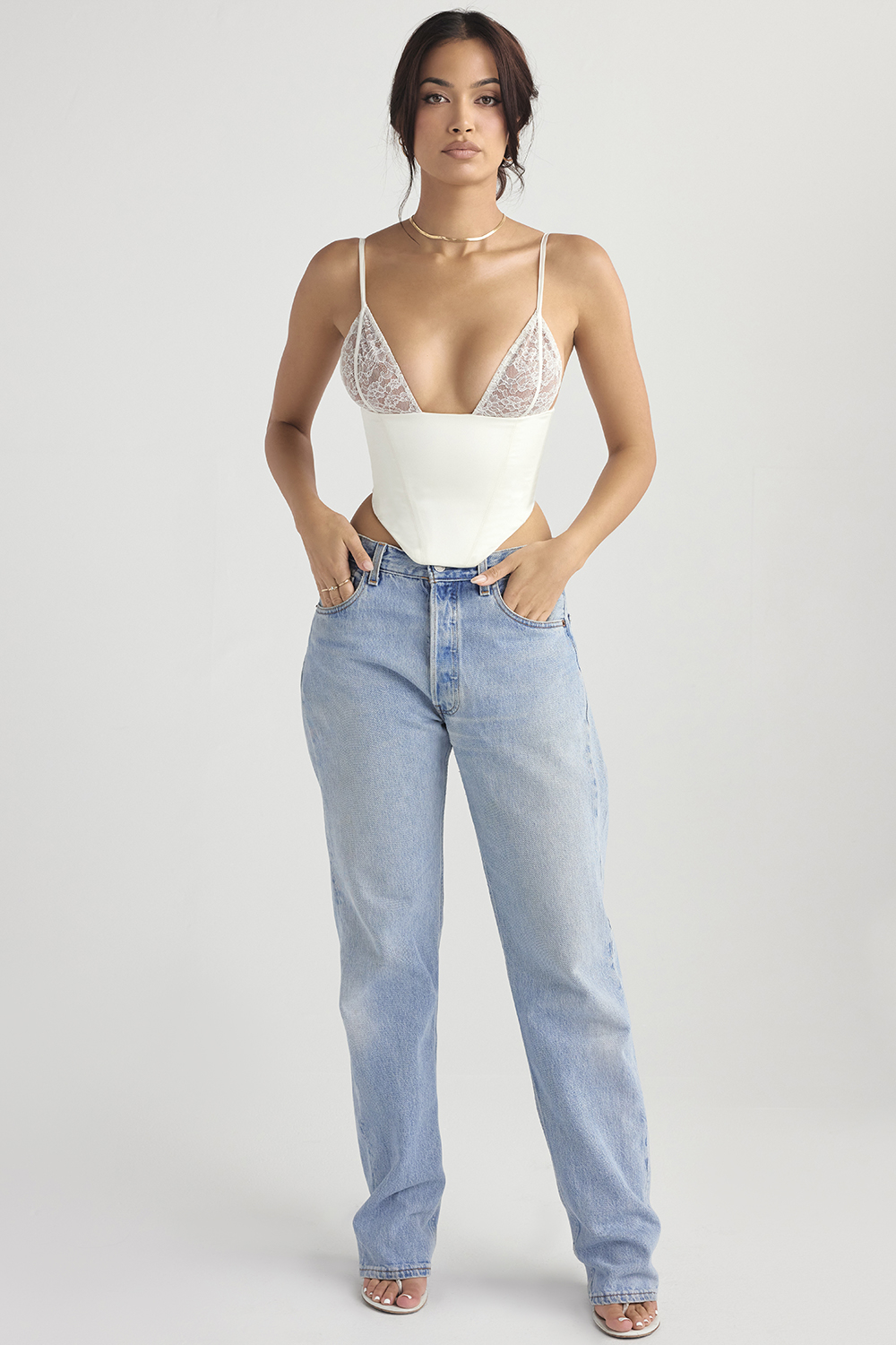 Emilee Ivory Satin and Lace Corset - luluinthesky