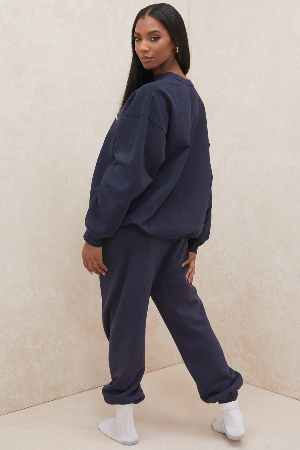 Sky Navy Fleece Back Jogging Trousers - luluinthesky
