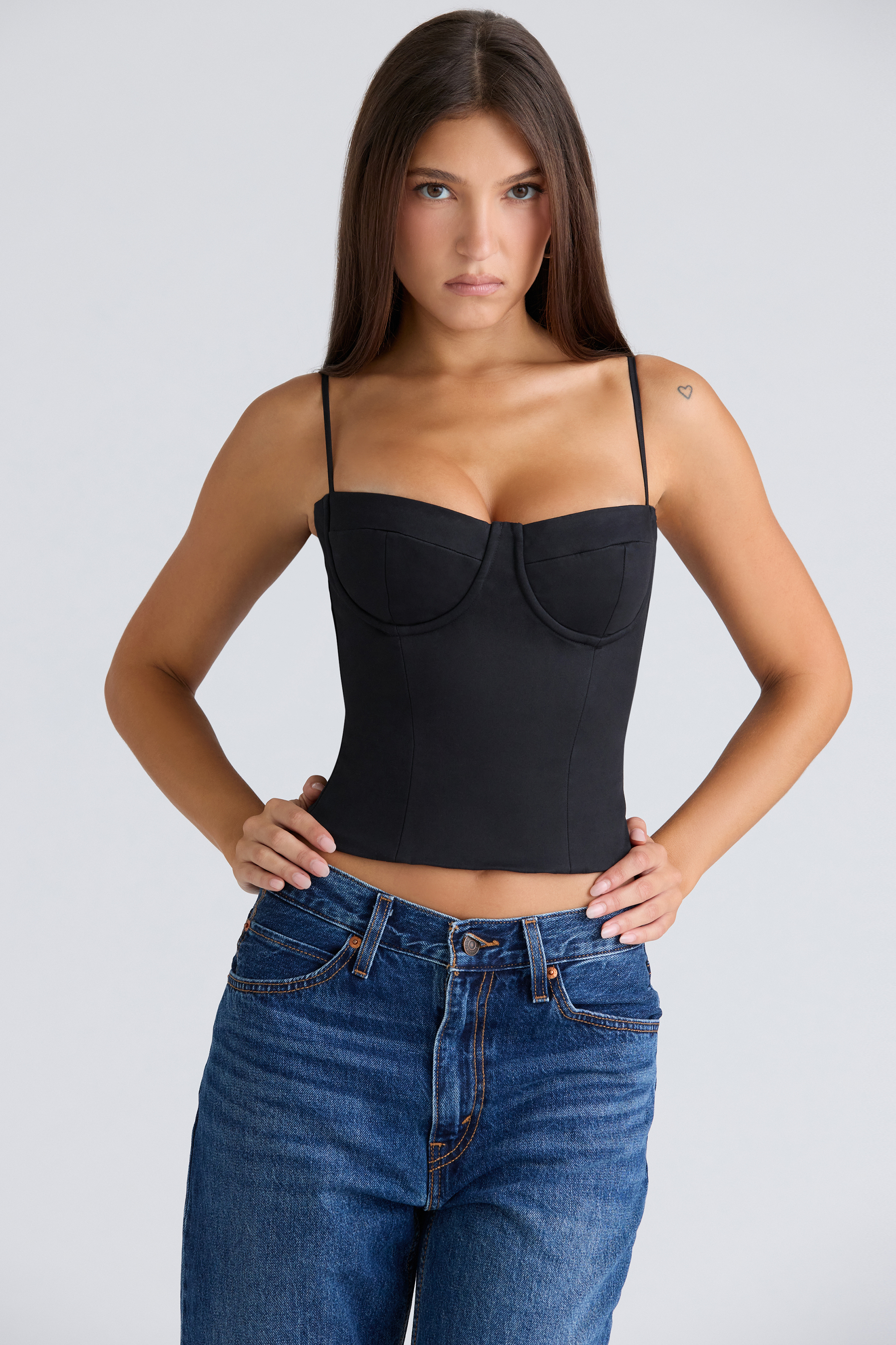 Samaria Black Stretch Twill Cupped Corset Top - luluinthesky