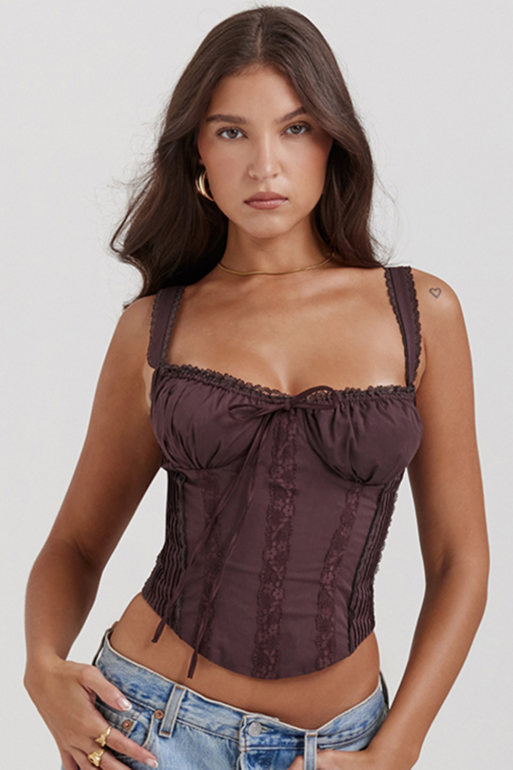 Gini Rich Brown Lace Back Corset - luluinthesky