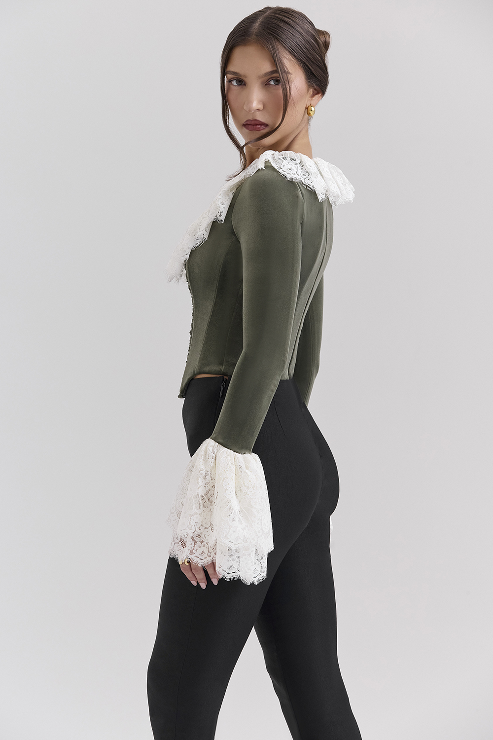 Jacinda Forest Green Velvet Lace Trimmed Corset Top - SALE - luluinthesky