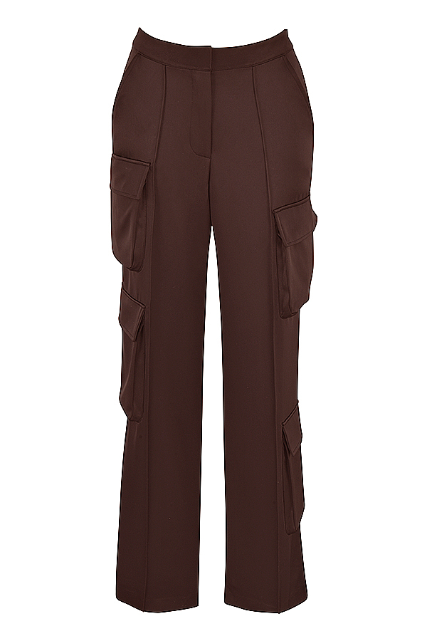 Daria Chocolate Satin Cargo Trousers - luluinthesky