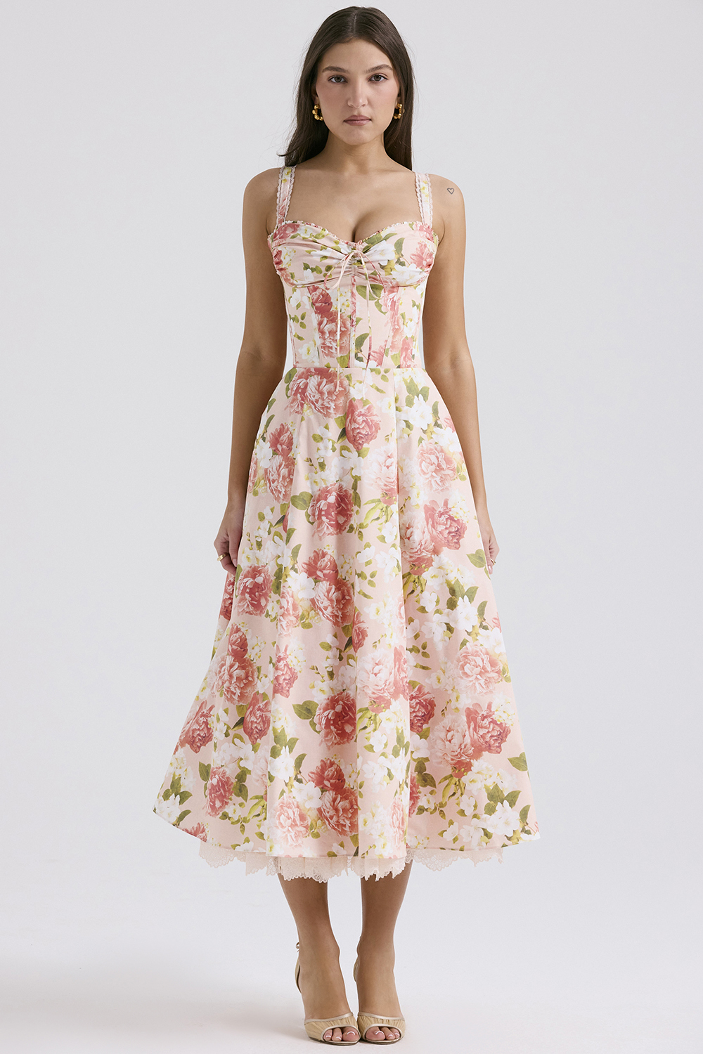 Rosalee Pink Peony Print Cotton Bustier Sundress - luluinthesky