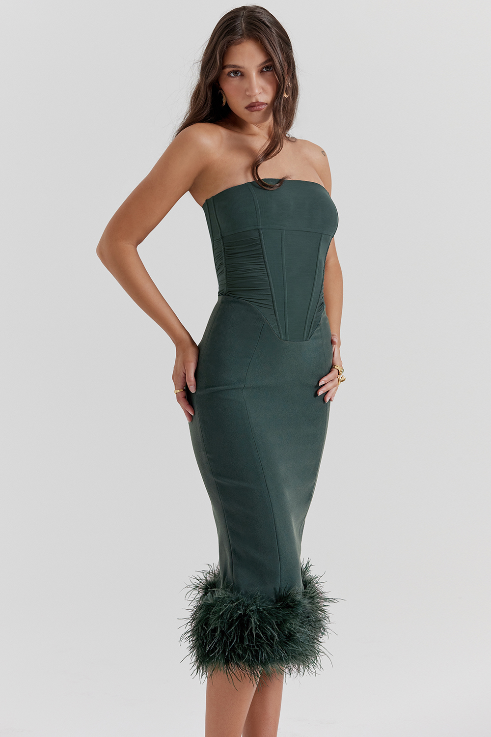 Fionula Emerald Green Strapless Corset Dress - luluinthesky