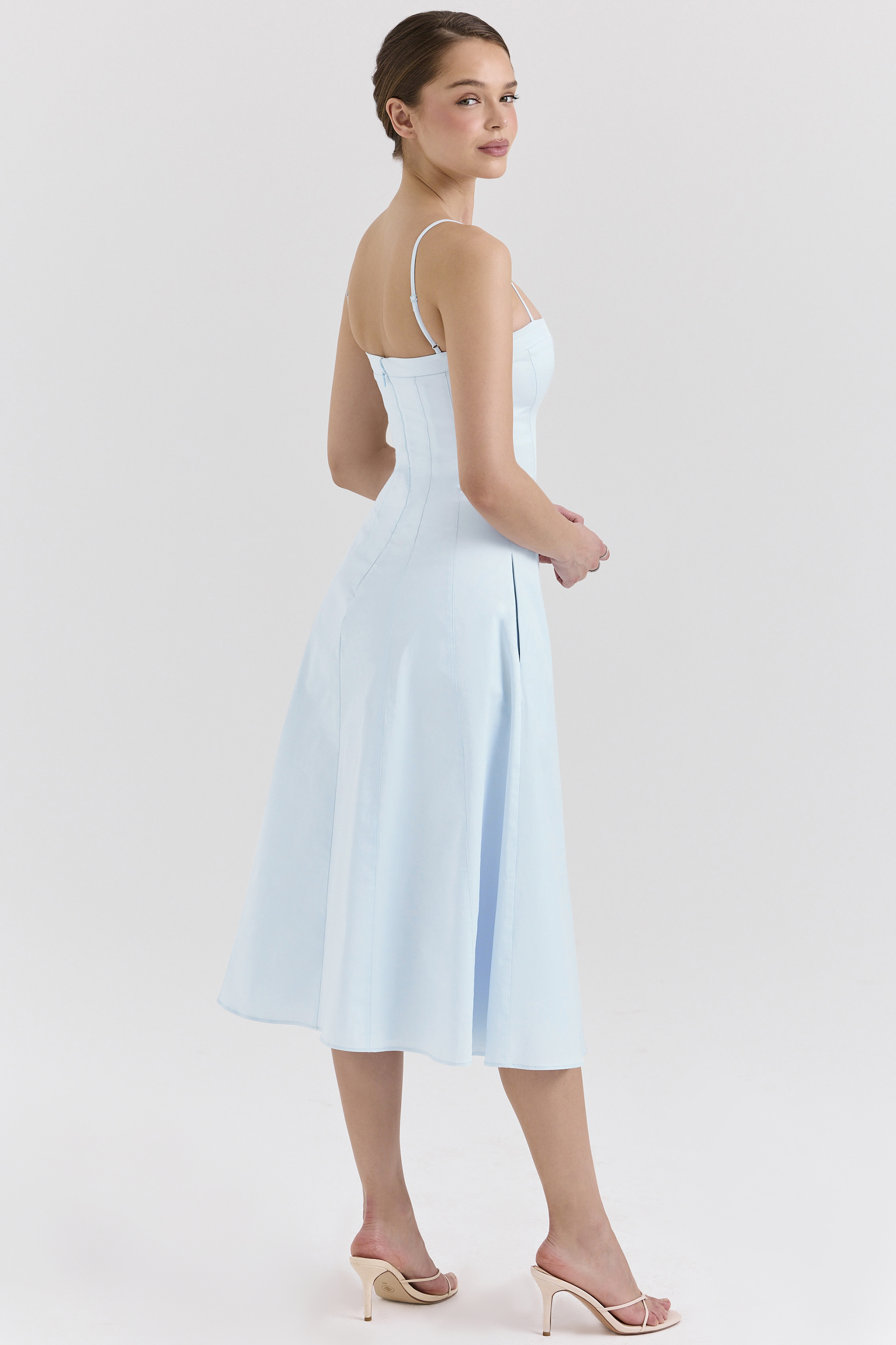 Dolly Soft Blue Stretch Cotton A-Line Midi Sundress - luluinthesky