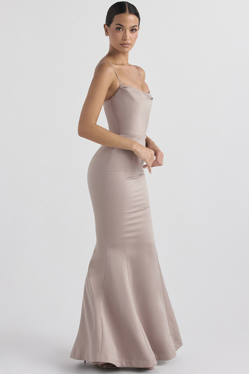 Violette Mushroom Satin Fishtail Gown - luluinthesky