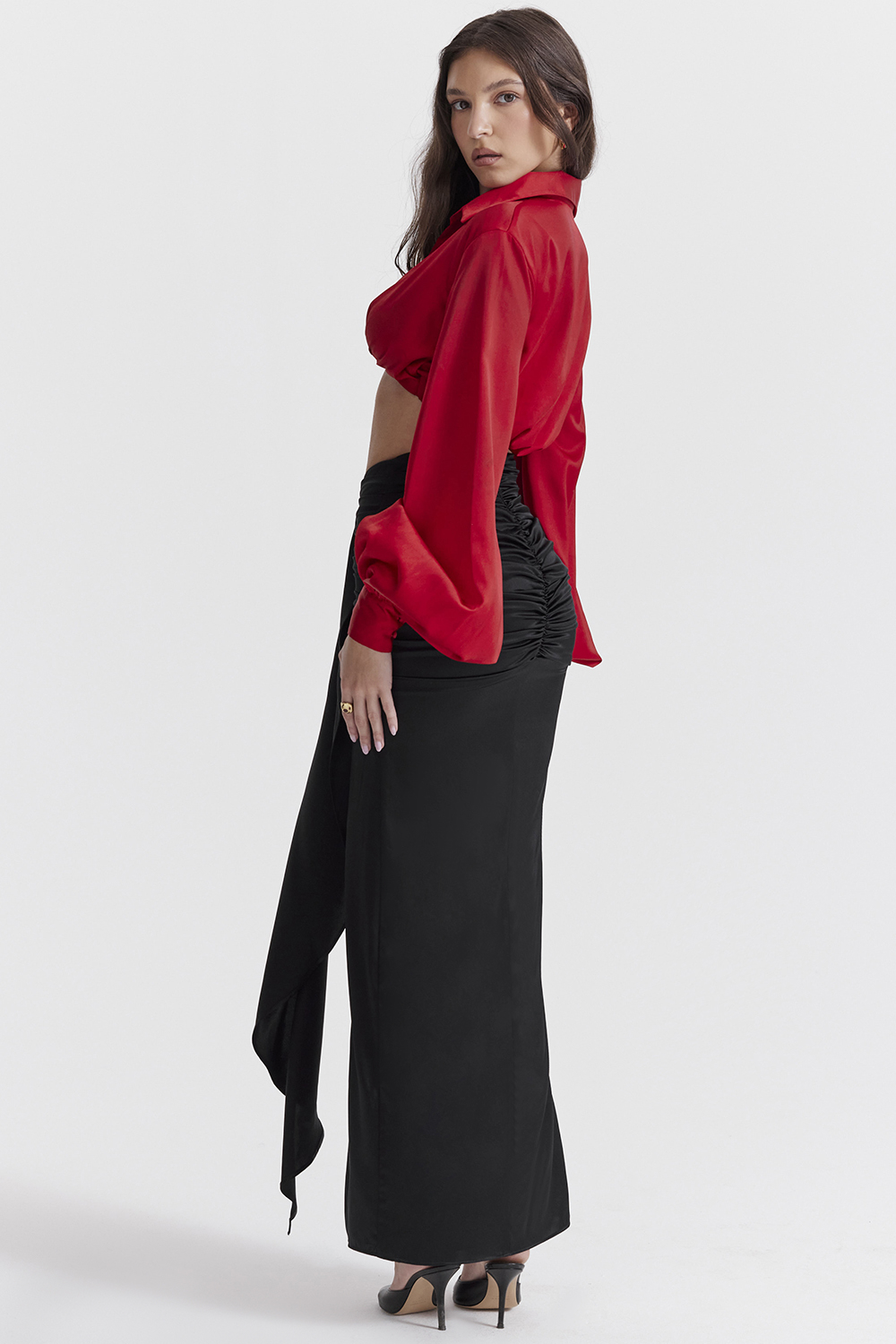 Arla Black Draped Silk Maxi Skirt - luluinthesky