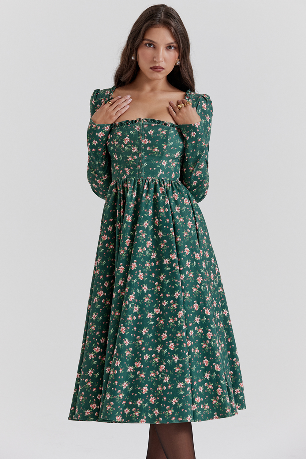 Delia Green Floral Print Midi Dress - luluinthesky