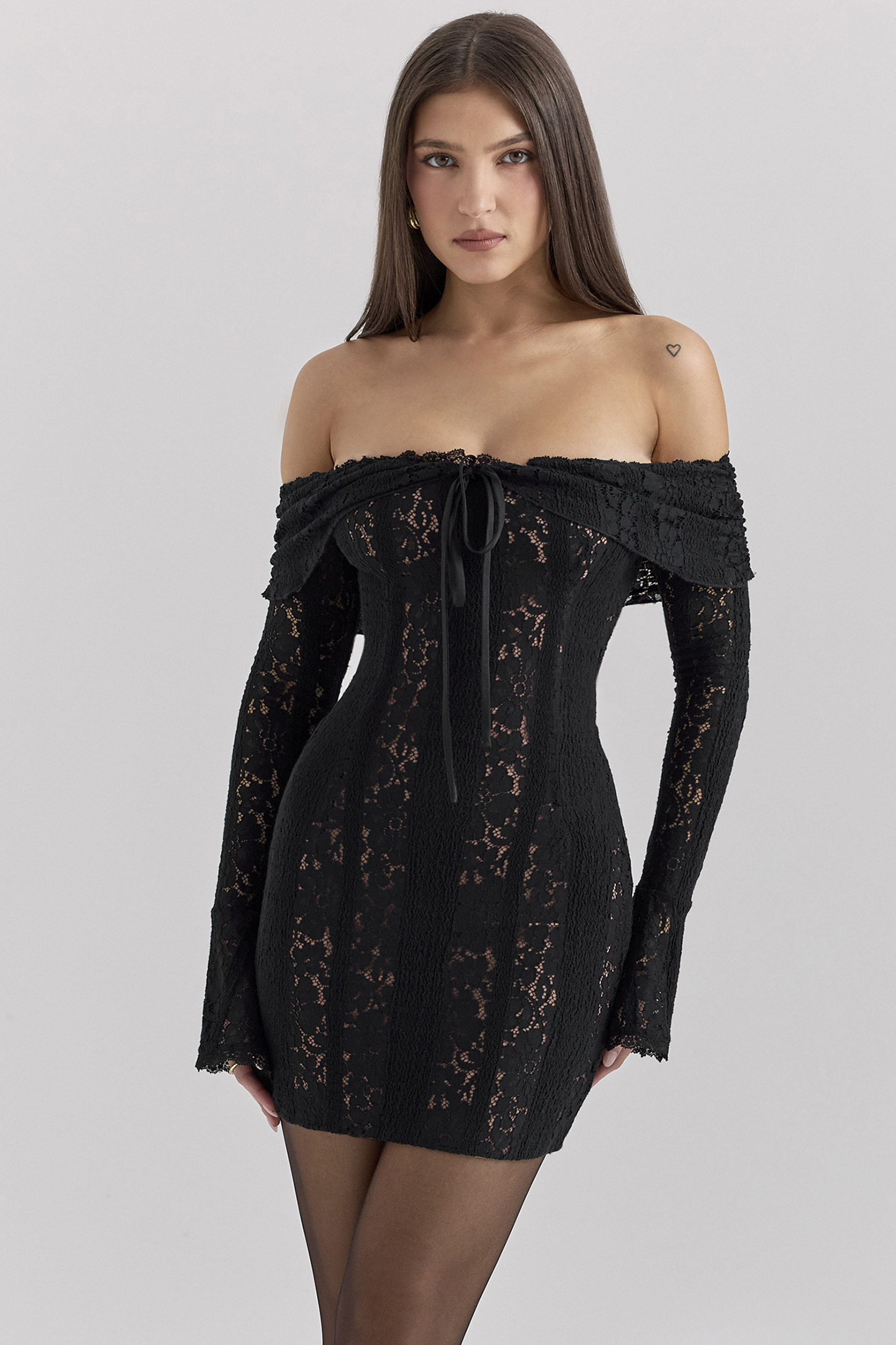 Sadie Black Floral Lace Off Shoulder Mini Dress - luluinthesky